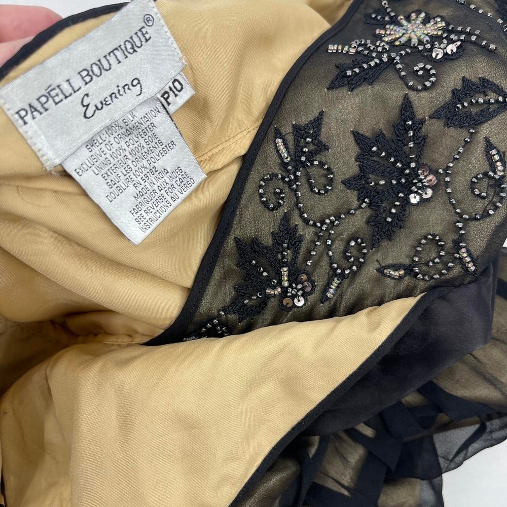 Adrianna Papell Olive Green and Black Asymmetrical Handkerchief Hem Dress - Picture 6 of 7